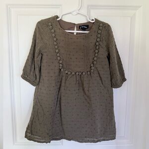 Art Class Olive Green Girls Dress w/ Pom Poms - Size 4t